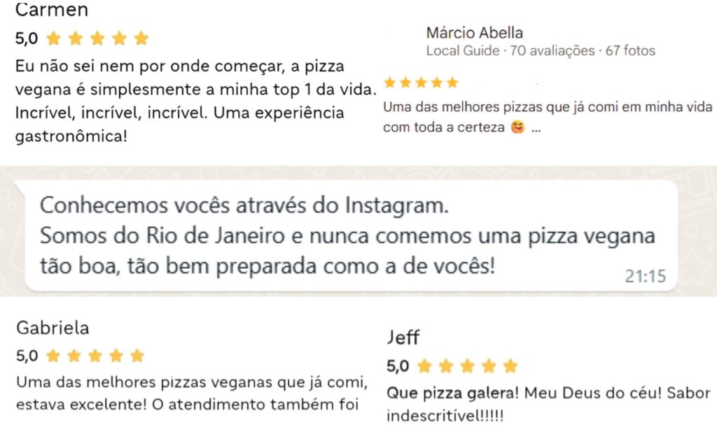Depoimentos de Clientes. A melhor pizza vegana