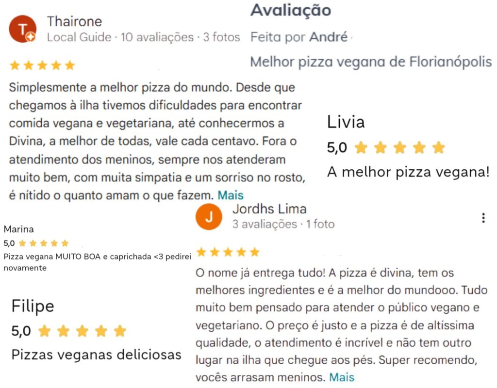 Depoimentos de Clientes - A melhor pizza Vegana